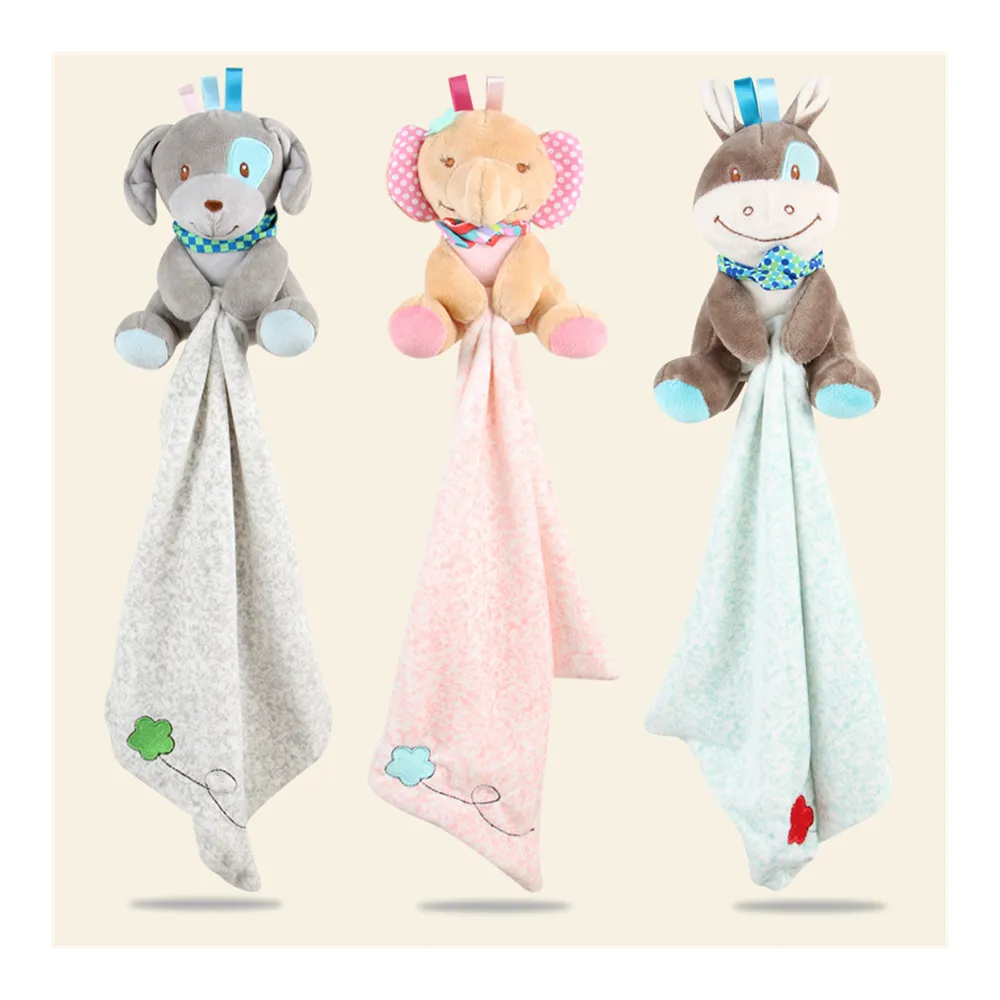 Customizable custom Soft Baby Toy Elephant Puppy Dog and Donkey Plush Security Blanket baby Organic Cotton baby polar blanket