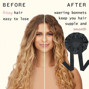 カスタムシルクサテンラップスリーピングダブルレイヤーサテン裏地付きヘアボンネット（タイバンド付き）女性用サテンボンネット（自然な巻き毛用） - Product Image 4