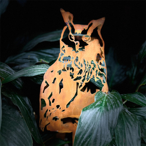 Owl Garden Ornament Metal Outdoor Decor Natural Finish Freestanding Animal Shape Art Deco Style - Product Image 6