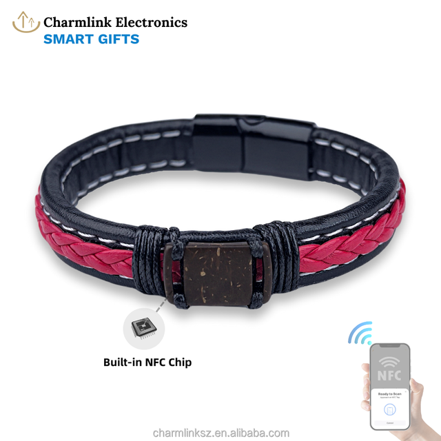 Fashionable Coconut Shell Bracelet with NFC 13.56MHz RFID Leather Magnetic Buckle Smart Hotel Business Gift OEM/ODM Wristbands