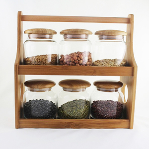 Factory Direct Customized Bamboo 2-tier <b>Storage</b> 4-Canisters & Spice Rack for Organizer in <b>Kitchen</b> - Product Image 3