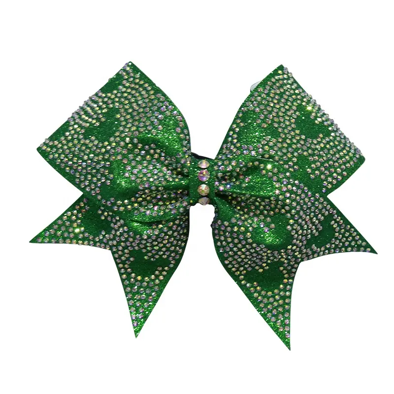 Factory Wholesale Green Mickey All Star Cheer Bows Customized Cheerleading Hair Bow With Rhinestones For Kids OEM Servics