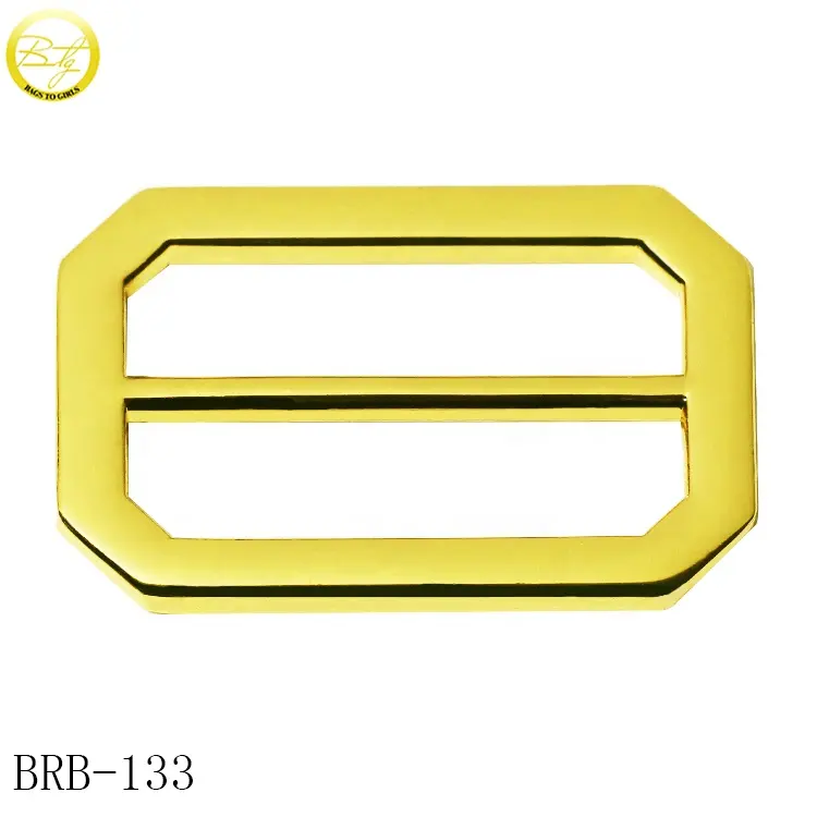 Latest wholesale decorative bags buckle shiny gold logo blanks backpack hardware metal ring adjuster