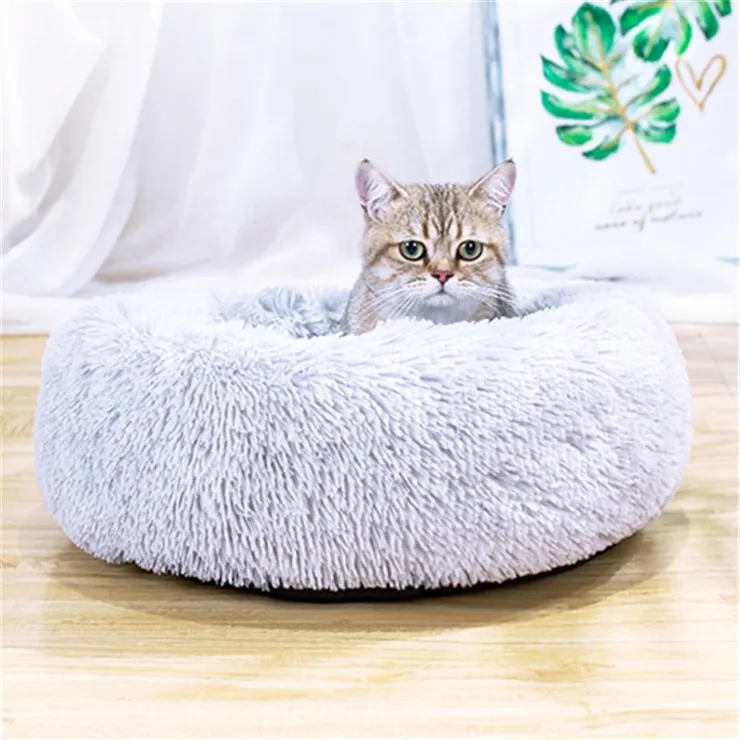 Wholesale Hot Sale Luxury Soft Long Plush Round Warm Donut Round Pet Dog Cat Bed