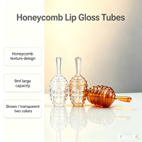 Tube de brillant à lèvres vide en forme de nid d'abeille 9ml marron/transparent, emballage cosmétique personnalisé avec logo, vente en gros