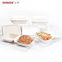 Sunzza-Papel de caña de azúcar Biodegradable desechable, personalizado, para llevar comida rápida, embalaje, caja de almuerzo