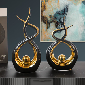 Décoration d'intérieur et d'agence de style artistique unique, moderne et luxueux, en céramique émaillée noir, blanc, vert et or, en forme de torche - Product Image 4