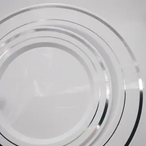 Piring makanan plastik 9 inci, untuk pesta, piring makan malam plastik dapat digunakan kembali