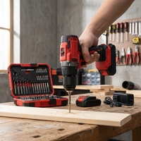 Perceuse à percussion sans balais 21V, couple de 55 Nm, kit 24 pièces, garantie 1 an, rouge et noir