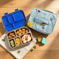 Boîte à lunch bento pour enfants en acier inoxydable 304 à 5 compartiments, kit de contenants alimentaires anti-fuite avec sac pour l'école