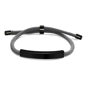 Bracciale con Logo personalizzato inciso in acciaio inossidabile con bracciale a barra spessa <span class=keywords><strong>amicizia</strong></span> con corda intrecciata regolabile - Product Image 3
