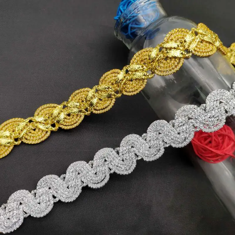 2CM Gold thread silver thread single-sided double-layer hook lace trim for women's wear Crocheted lace trim