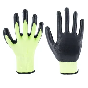 13G Green Polyester Black Finish Coated Safety Oil Resistance Gloves Summer Nitrile Dipped Work Glove