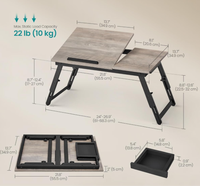 Bureau pour ordinateur portable, plateau de lit pliable, angle et hauteur réglables |   Plateau de lit pliable pour ordinateur portable jusqu'à 15,6 pouces, portable
