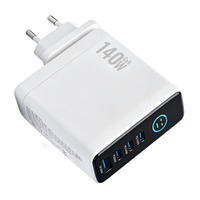 Pengisi Daya Cepat Multi Port GaN 140W Berkualitas Tinggi PD 3.1 QC3.0 Layar Pintar 3 Port Tipe-C + USB untuk Laptop dan Ponsel