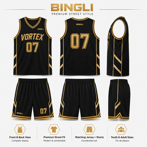 Maillot de basketball de luxe <span class=keywords><strong>noir</strong></span> <span class=keywords><strong>et</strong></span> or VORTEX, design premium, style urbain, sublimation personnalisée avec nom <span class=keywords><strong>et</strong></span> numéro, pour hommes <span class=keywords><strong>et</strong></span> femmes, mode urbaine, grandes tailles - Product Image 2