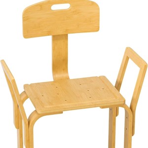 Tabouret de salle de bain en bois massif, polyvalent, avec dossier, pour personnes âgées, pour la douche - Product Image 1