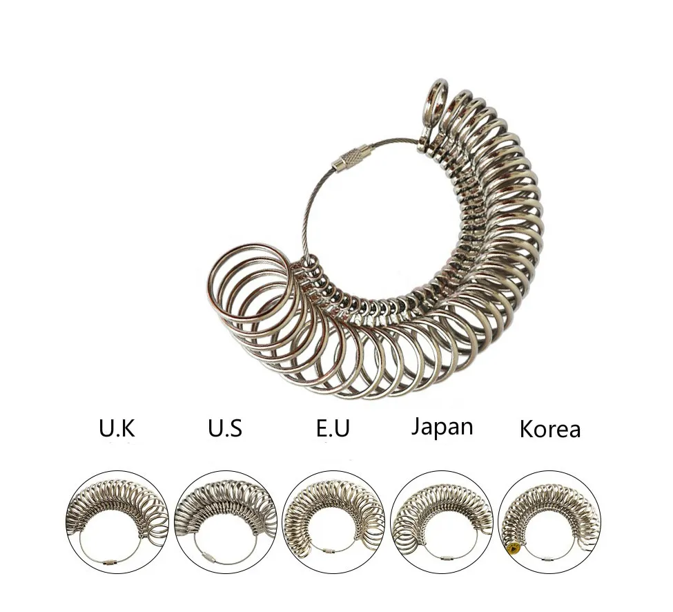 Medidor de dedo de metal, anel de liga de metal, ferramentas de medição, tamanho para joias, para eua, reino unido, ue, hk, coreia, brasil