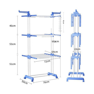 Séchoir à linge à trois étages, multifonctionnel, sur pied, pliable, mobile, pour intérieur - Product Image 6