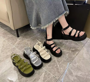 Nouvelles sandales décontractées pour femmes à talons compensés plats, plateforme tressée avec nœuds, antidérapantes, à brides croisées, printemps-été - Product Image 6