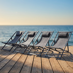 Portable Modern Aluminum <b>Folding</b> Dock <b>Chair</b> Sun Lounger 4 Adjustable Positions Textile <b>Lounge</b> Laser Printed Outdoor Park Villa - Product Image 3