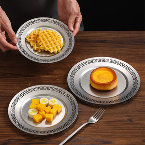 Vintage Style Stainless Steel Round Plate Durable Steak Plate Cafe Cake Dish Single Sided Chaozhou Origin - Product Image 2