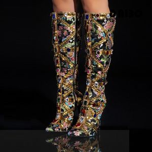 Retro Fashion Botas De Cano Alto Pencil Heel Shoes Knee High Luxury Boots for Women - Product Image 2