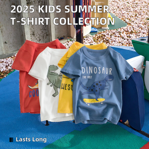 2025 verano nueva colección niños marca Casual manga corta cuello redondo Camiseta 100% algodón tejido <span class=keywords><strong>de</strong></span> punto al por mayor bebé dibujos animados niños - Product Image 3