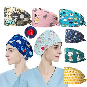 Gorros de enfermera quirúrgica médica con estampado de médicos para hombres y mujeres, gorros de quirófano quirúrgico, gorros quirúrgicos médicos con botón