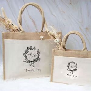 Bolsa de Yute Laminada Ecológica, Bolsa de Compras Reutilizable de Lino, con Logotipo Personalizado para Publicidad - Product Image 1