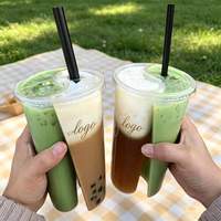 Gobelet jetable double compartiment en plastique PP personnalisé de 700 ml (16 oz) pour thé au lait Boba, avec couvercle