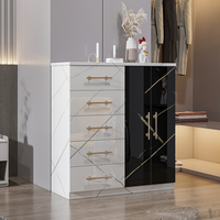 Offre Spéciale commode de chambre à coucher 5 tiroirs de rangement armoire de salon noir et blanc de haute brillance