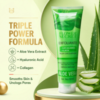 SECRET DES FLEURS Gel Exfoliant Corporel à l'Aloe Vera 300ml Acide Hyaluronique Collagène Brume du Matin Aloe Thé Vert Parfumé Tous Types de Peau