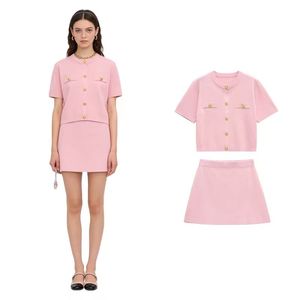 Conjunto de Dos Piezas de Ropa de Mujer, Falda y Top de Manga Corta Tejida, Moda de Verano, Nueva Oferta - Product Image 1