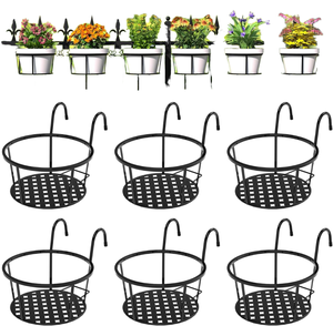 Macetas de valla de Metal colgantes de arte del <span class=keywords><strong>hierro</strong></span> con soporte sobre el riel para decoración de jardín al aire libre maceta cestas colgantes - Product Image 1