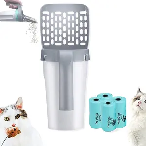 Пластиковая Лопата для кошачьего туалета с дополнительными мешками для мусора, портативная лопатка для наполнителя с держателем, система удаления наполнителя в одном