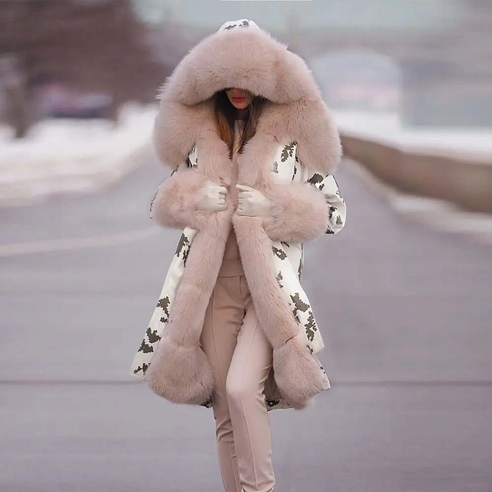 KHY3001 सर्दियों महिलाओं गर्म मिंक कोट hooded अशुद्ध फर कोट फर कॉलर parka