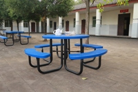 Table de pique-nique avec banc et parasol, structure entièrement en acier, ensemble de salle à manger extérieure publique, mobilier de jardin commercial pour parc