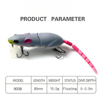 Vente en gros de leurres flottants articulés en forme de souris, 12 couleurs, 15,5 cm, 15,5 g, appât dur bionique pour le black-bass, le brochet et le poisson-chat