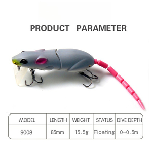 Vente en gros de leurres flottants articulés en forme de souris, 12 couleurs, 15,5 cm, 15,5 g, appât dur bionique pour le black-bass, le brochet et le poisson-chat - Product Image 2