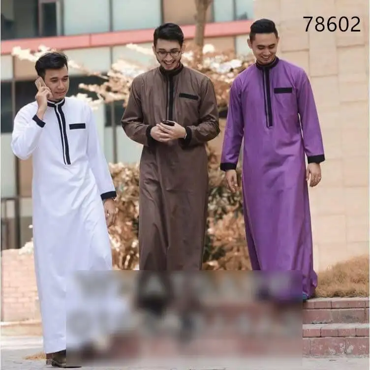 2023 새로운 패치 워크 색상 버튼 다운 남자의 아랍 Oem 서비스 무슬림 남성 토브 이슬람 의류