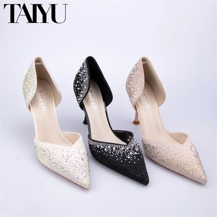 TAIYU OEM Women High Heels Sandals Pointed Toe Women's Sexy Shoes Buckle Strap Party Wedding Crystal Lace Up Heel female shoes