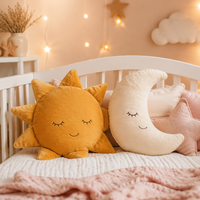 Bantal Boneka Bulu Super Lembut Matahari dan Bulan Bordir Wajah Lucu Dekorasi Kamar Anak Ulang Tahun Ready Stock