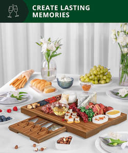 Ensemble de planche à <span class=keywords><strong>fromage</strong></span> en bambou pour charcuterie <span class=keywords><strong>Plateau</strong></span> de service unique avec 2 bols à sauce et 4 couteaux pour le réchauffement de la maison et de nouveaux cadeaux pour la maison - Product Image 4