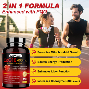 Cápsulas de CoQ10 de 400mg de etiqueta privada OEM suplemento de coenzima Q10 con trans-resveratrol PQQ vitamina E BioPerine para energía cardíaca - Product Image 5