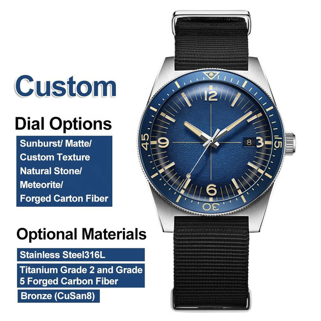 OEM ODM Custom Men's 40mm Stainless Steel Automatic Movement Mechanical Wristwatch Luminous Pointer Nylon Strap Watches Maker