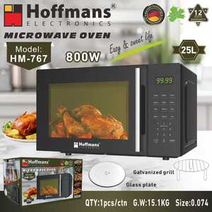 Four à micro-ondes Hoffmans moderne noir 25L, contrôle numérique, 800W, avec fonction grill, dégivrage, minuterie et plateau tournant en verre, pour l'Afrique et le Nigéria - Product Image 3