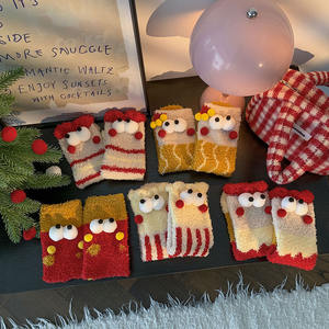 WZ-305 femmes grands yeux mi-longueur hiver épais tricoté respirant corail polaire dessin animé frites chaud maison sommeil <span class=keywords><strong>chaussettes</strong></span> de sol - Product Image 3