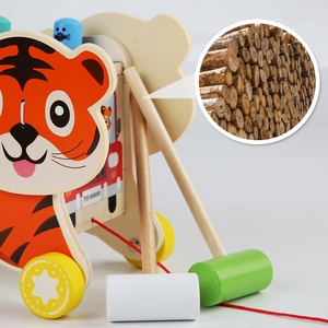 Montessori Educational Activity Toy 7 in 1 Wooden <strong>Pull</strong> Along Car Fishing <strong>Catching</strong> Music Hammer Pounding Toys for Kids Boys Girls - Product Image 5