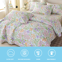 Ensemble de couette en microfibre HONI 80 g/m², taille Queen, literie douce avec motif floral réversible de poids moyen, décoration de chambre, essentiels pour dortoir universitaire